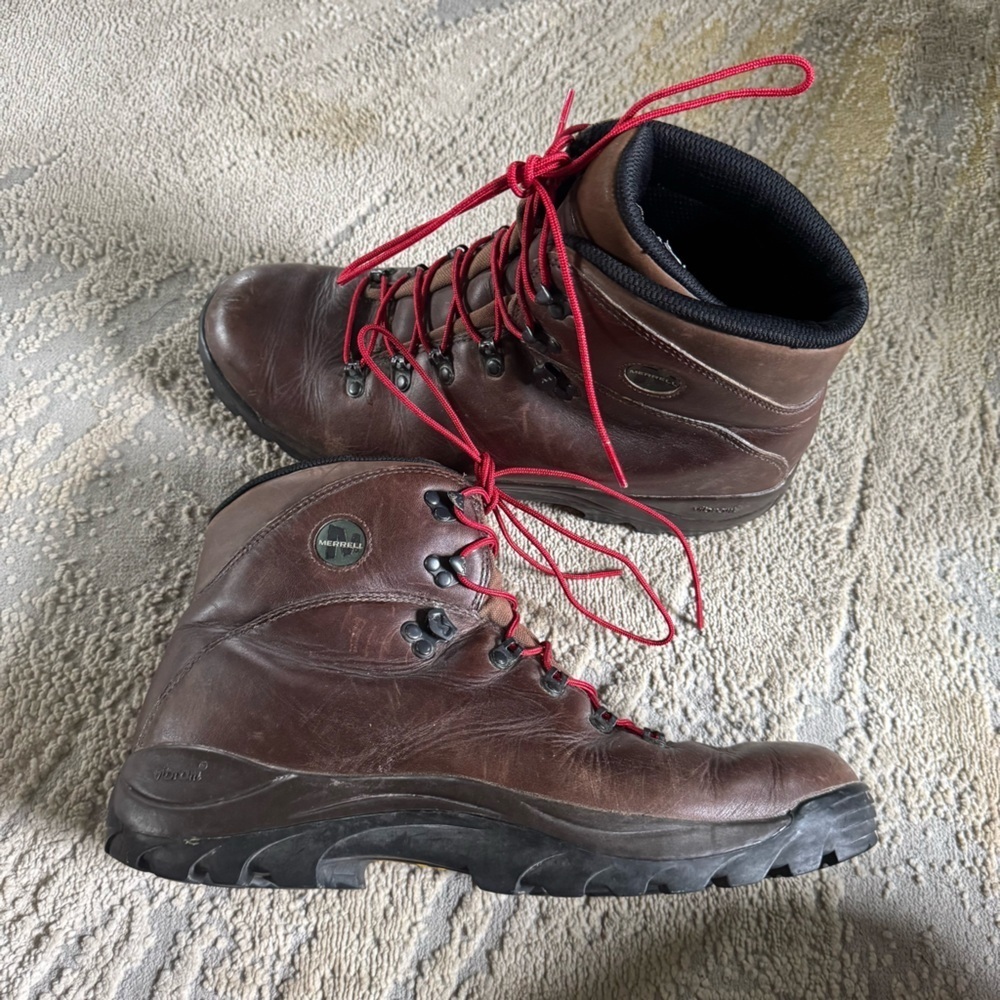 Merrell Summit Dark Brown Hiking outdoor Boots Leather Steel Toe Vibram 13